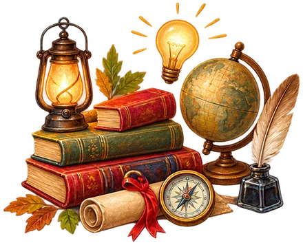 Книги, глобус и лампа